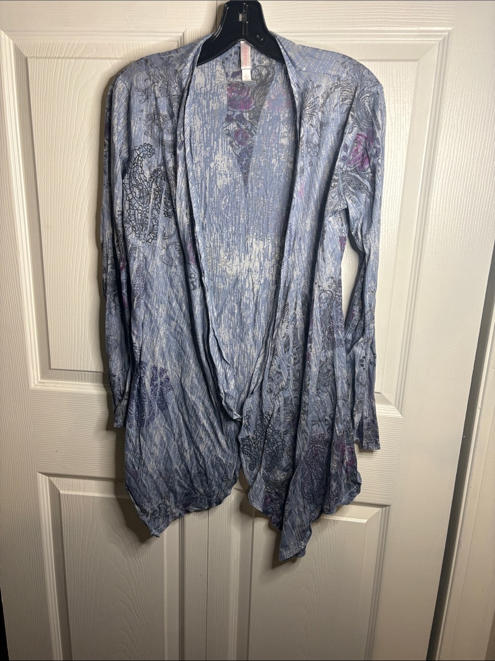 Xhilaration Light Blue & Purple Patterned Open Cardigan